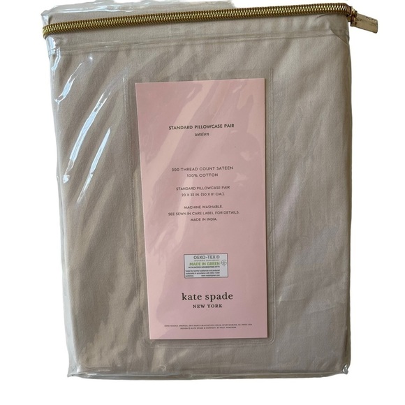 Kate Spade Standard Size Set of 2 Taupe Pillowcases cotton New - Picture 4 of 4